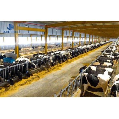 Casa de la granja de leche de vaca prefabricada de acero con techo de paneles de sándwich y puerta rodante
