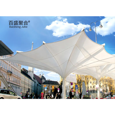 0.065mm Tejido estructura de sombra de carpa sombreador de sol PVDF PTFE Parking estructura de membrana de tensión